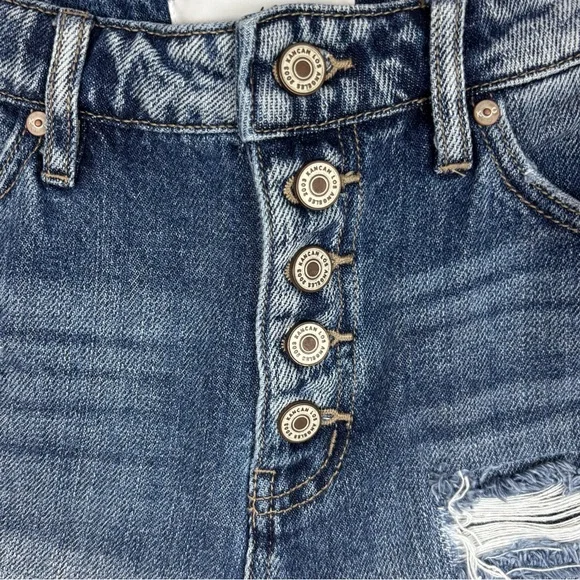 Kancan Denim Shorts Size 25 Exposed Button Fly Distressed Medium Wash - Picture 3 of 6